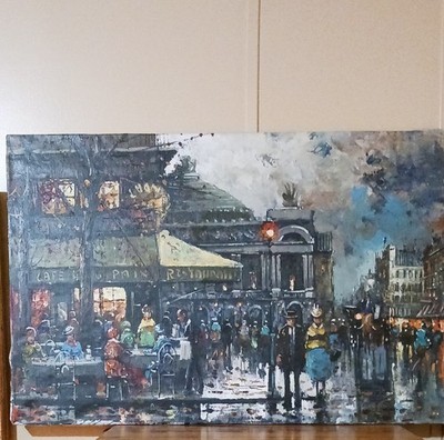 OIL ON CANVAS '' CAFE de la PAIX'' MEASURES 24'' × 36''  EDOUARD CORTES STUDIO