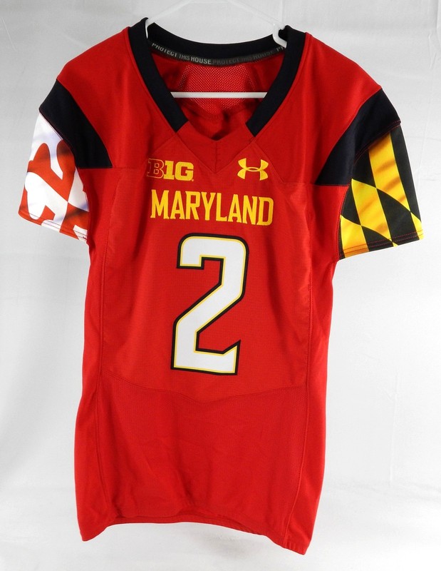 2015 Maryland Terrapins #2 Game Used Red Jersey Football NP Rem 44 109