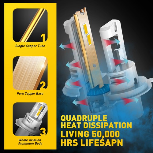 Pair H4 AUXITO 9003 60000LM LED Kit Headlight Bulb High Low Golden Beam Yellow - Picture 8 of 14