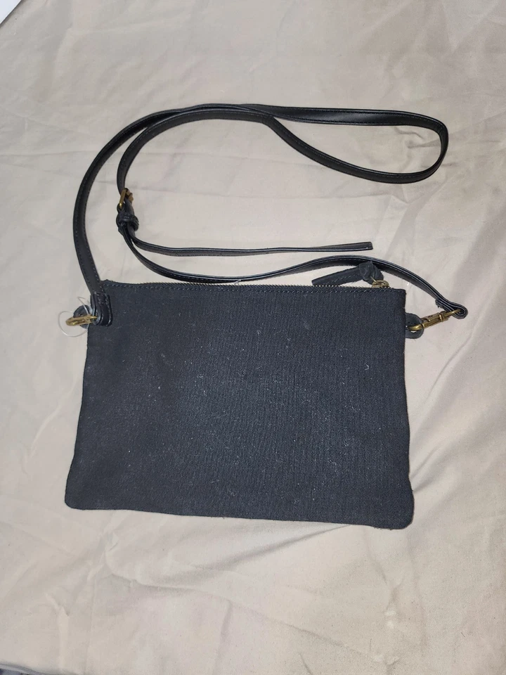 Cartera/cartera bandolera de cuero bordada floral negra Lucky Brand 9" x 6-1/2" Foto 2 de 4