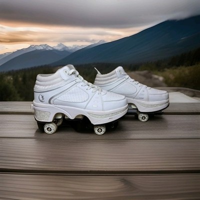 2-in-1 Roller Skate Sneakers, White, EUR 41, US Mens 8.5, US Womens 10.5