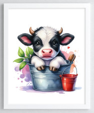 Cow Wall Art Print, Cow in a Bucket Print, Farmhouse Art Home Decor Print 101