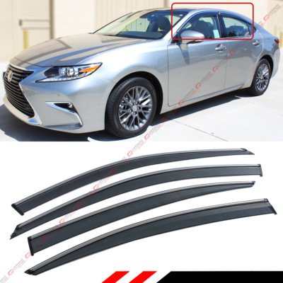 FOR 2013-18 LEXUS ES300 ES350H VIP CLIP-ON SMOKE TINTED WINDOW VISOR CHROME TRIM
