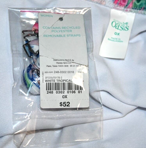 Oasis White Tropical Swim Top Size 0X NWT Removable Straps Polyester & Spandex - Picture 3 of 3