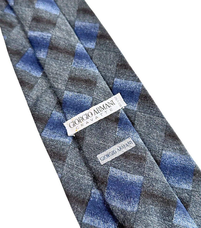 Armani Tie | Vintage Giorgio Armani Cravatte Grey Checked Tie, Designer Retro - Image 3 of 4