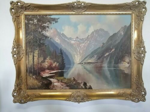 orig Gemälde Berchtesgaden "KÖNIGSSEE ST. BARTHOLOMÄ " in Prunkrahmen signiert