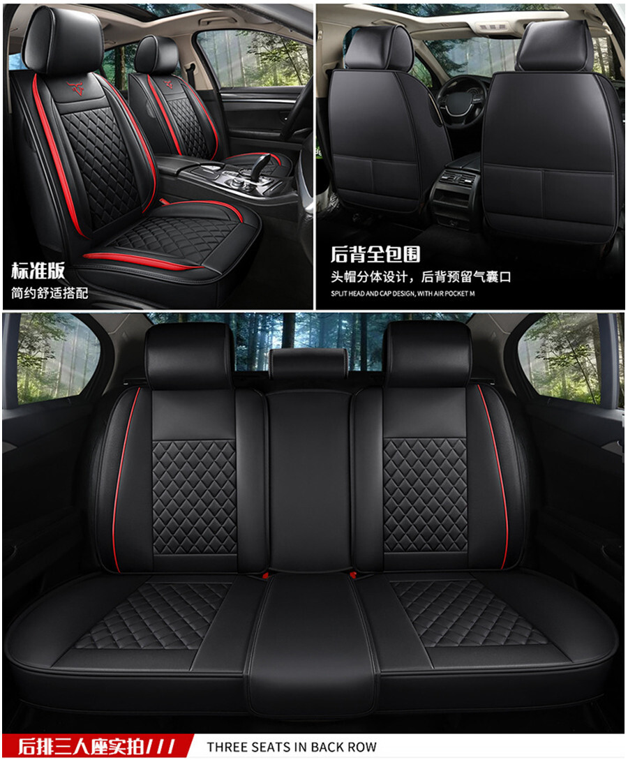 Luxury Black Leather Car Seat Covers Front Rear Full Surrounded