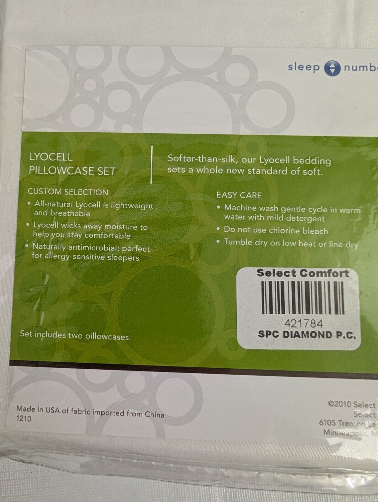 Select Comfrt Sleep Number Lyocell Pillowcase Set Standard Size White NEW