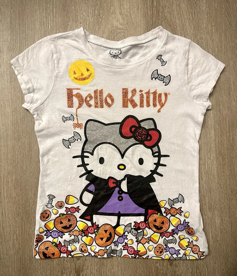 HELLO KITTY 2 piezas Niñas TALLA 5T 🎃 Conjunto de camiseta y tutú brillante de Halloween de Sanrio Foto 3 de 4