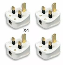 4 x 13A UK 3 Pin Fused White Mains Plastic Plug 13 Amps Household Mains Plugs