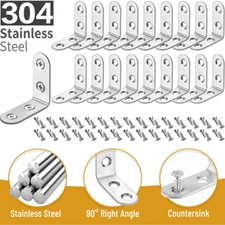 Right Angle Bracket Stainless Steel L-Shaped Corner Brace Bracket w/Screws LOT