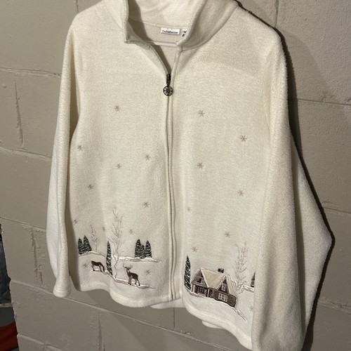 Maglione donna vintage Croft & Barrow bianco natalizio con zip intera, 1X - Foto 8 di 11