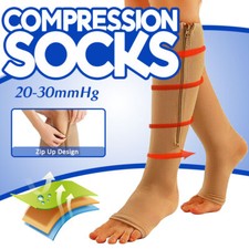 1/3Pair Of 20-30mmhg Open Toe Knee High Compression Stockings with Zipper Unisex