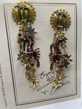Lunch at The Ritz Scorpio Zodiac Post Dangle Earrings VTG 90s Signed Menu Card