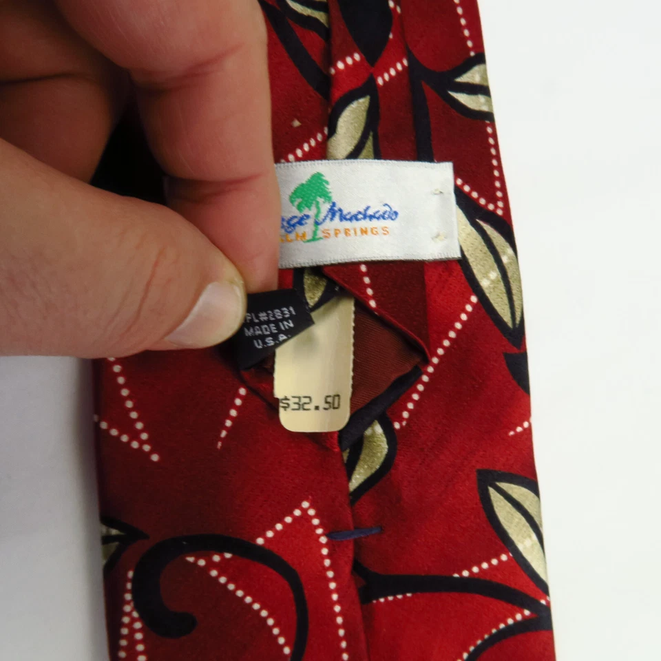 Corbata de cuello vintage George Machado Palms Springs roja floral vid 59"x3,75" Power Foto 4 de 4