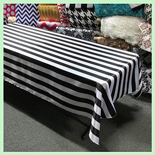 lovemyfabric Satin 2 Inch Black & White Striped Tablecloth 58"X120