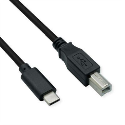 USB 2.0 Typ C Kabel, C - B, Stecker/Stecker, schwarz, 1,8 m
