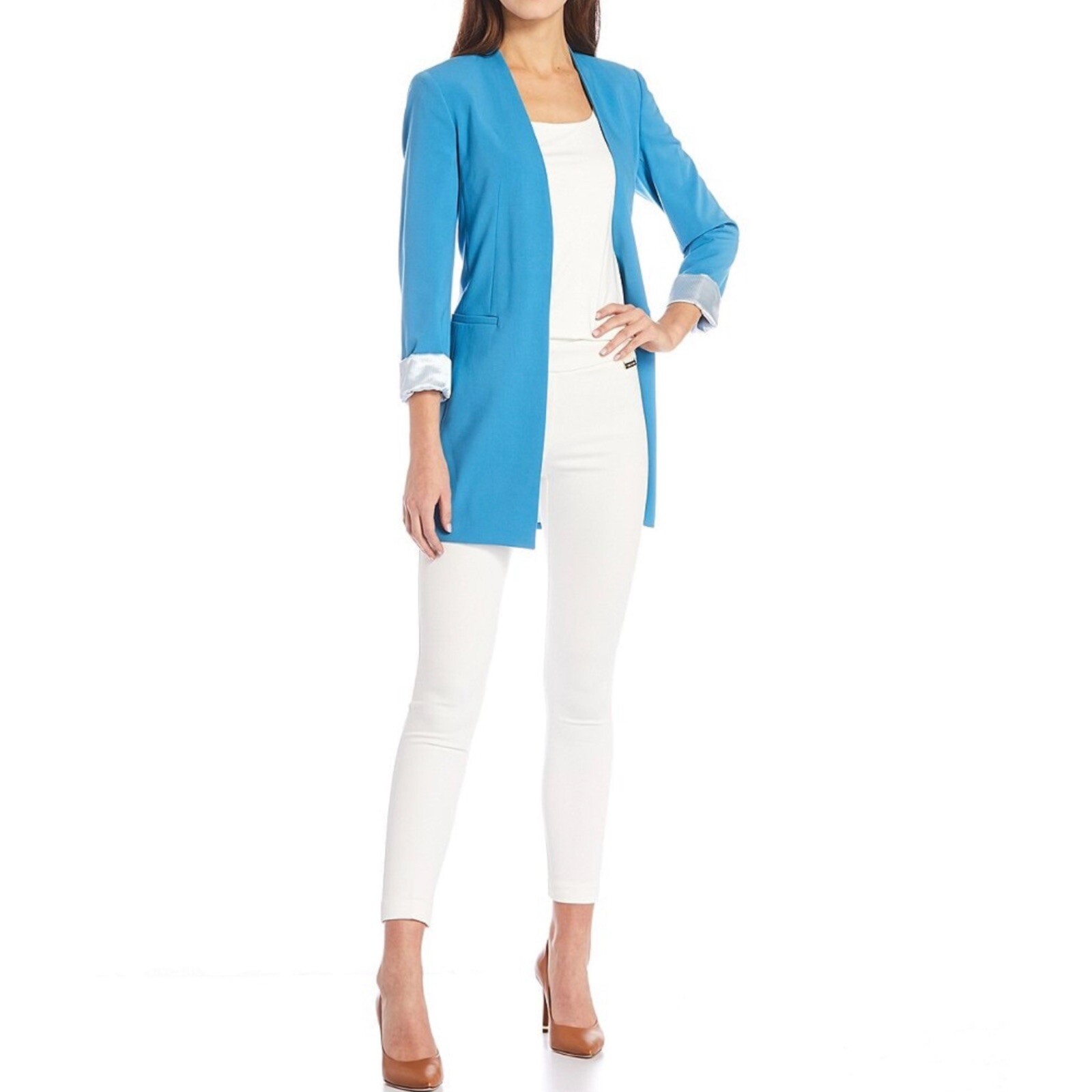 CALVIN KLEIN Womens Blue Roll-sleeve 