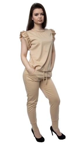 Women's Frill Ruffle Peplum Sleeve Top Bottom Ladies Lounge Wear Set Tracksuit - Picture 3 of 11