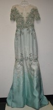 6890 NEW Pamella Roland Beaded 3D Flowers Illusion Gown Dress Mint Green 0 2 .