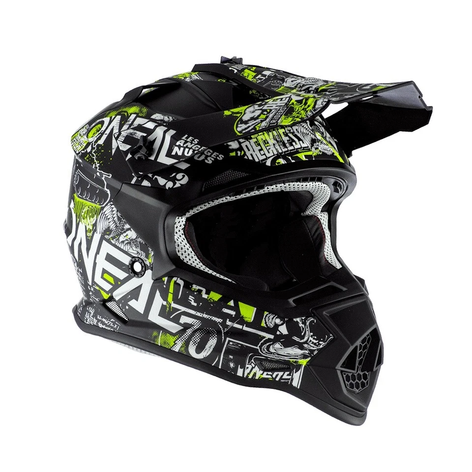 Oneal 2Series Attack Casque De Cross Enfants Mat Noir Jaune Fluo - Photo 2/4