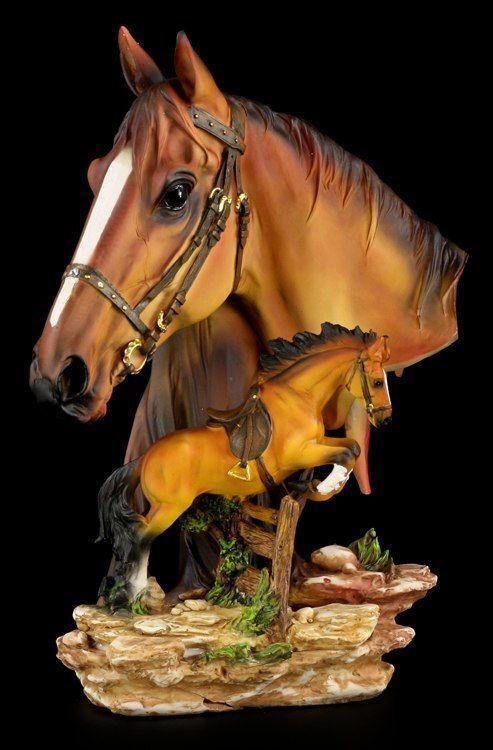 Large Horse Bust with Jumping Horse - Decor Figure Statue Western Riding