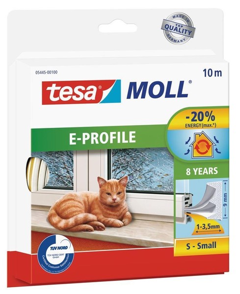 Tesa Moll Classic Gummidichtung Fenster Und TüRen E-Profil 10M X 9Mm X 4Mm Weiß-image