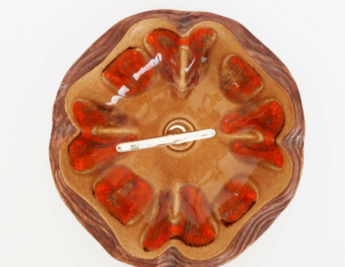 Vtg Treasure Craft USA MCM tidbit candy nut tray dish handle orange lava glaze - Picture 3 of 10