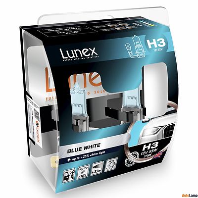 2x H3 Lunex Blue White 3700K 55W 12V Auto Scheinwerfer Birnen PK22s Hard Case