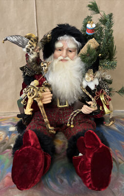 Beautiful High End 17'' SITTING SANTA FIGURE W/CLIMBING ELVES, MORE