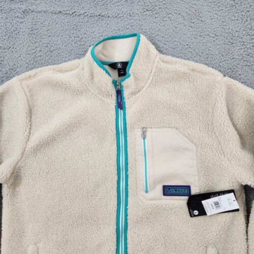 Volcom Jacket Mens Large White Muzzer Fuzzar Zip Sherpa Fleece Full Zip Read - Picture 2 of 17