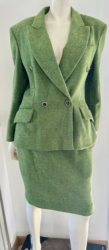 Moschino винтажный блейзер юбка костюм соответствующий набор зеленый шерсти кнопки это 44 S M - Изображение 3 из 4
