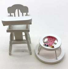 HIGH CHAIR/TLC WALKER/needs a bead READ dollhouse furniture white painted wood