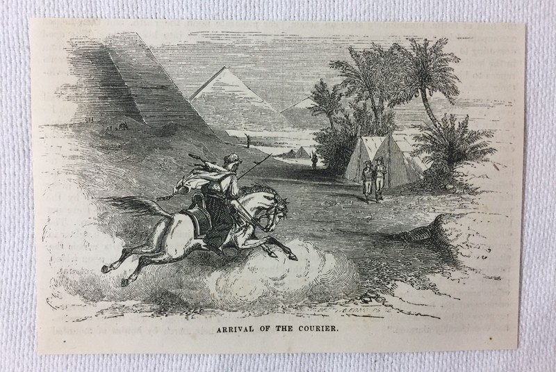 1852 magazine engraving ~ ARRIVAL OF THE COURIER TO NAPOLEON'S EGYPTIAN CAMP