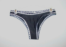 New Womens Zaful Low Cut Bikini Bottoms Black w/ White Trim Size Small 4 New 