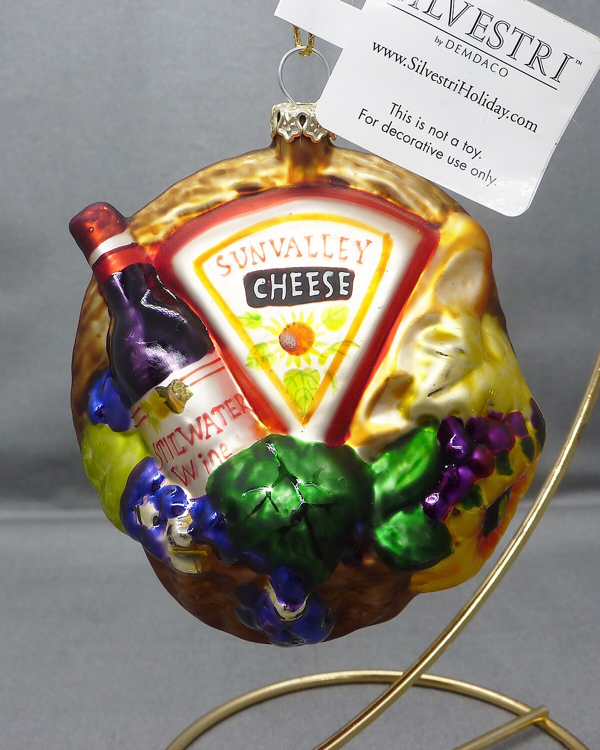 Silvestri by Demdaco Blown Glass Wine and Cheese Christmas Ornament