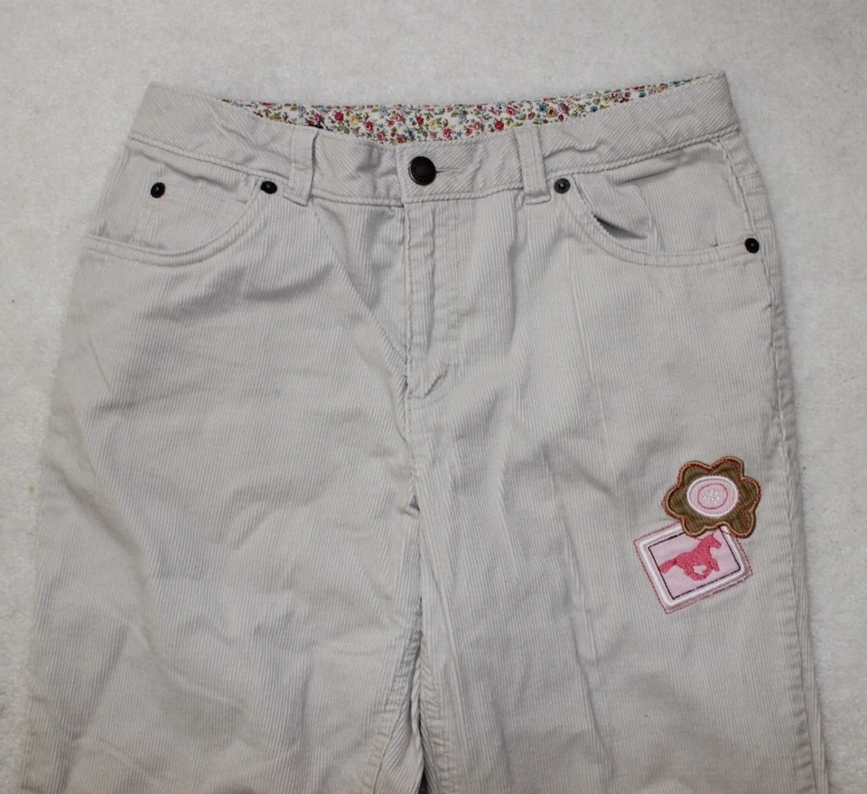 Pantalones de pana Lands End para niñas beige bordados caballos flores talla 12 Plus Foto 2 de 4