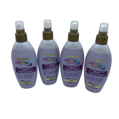 Lot of 4 OGX Frizz Defying Coconut Miracle Oil Flexible Hold Hairspray 6.0 Fl Oz