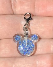 Acrylic Blue Glittery Mickey Mouse Charm Zipper Pull  Keychain Add On Clip 