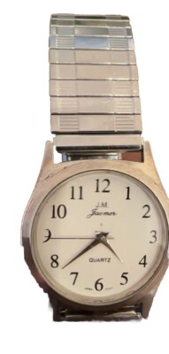 J.M. Jacmor Ladies Watch New Battery Easy Read Numerals 7  Silver Band