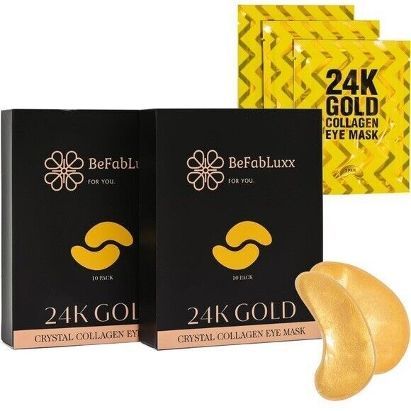 BeFabLuxx Under Eye Mask patches Eye Gel Pad (20pairs) 24K Golden Under Collagen