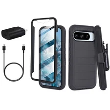 For Google Pixel 9 Pro XL Case Built in Screen Holster Belt Clip + Fast Charger
