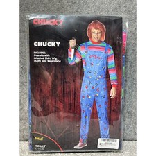 Spirit Halloween Chucky Costume Adult L/XL Overalls Shirt Wig Complete Cosplay