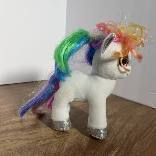 Ty Beanie Boos Starr White Pony Horse Plush Rainbow Hair 6" - Picture 2 of 4