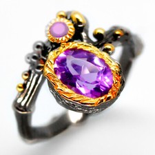 X'mas Gift Handmade jewelry Natural Amethyst Silver ring 925 Sterling /RVS16