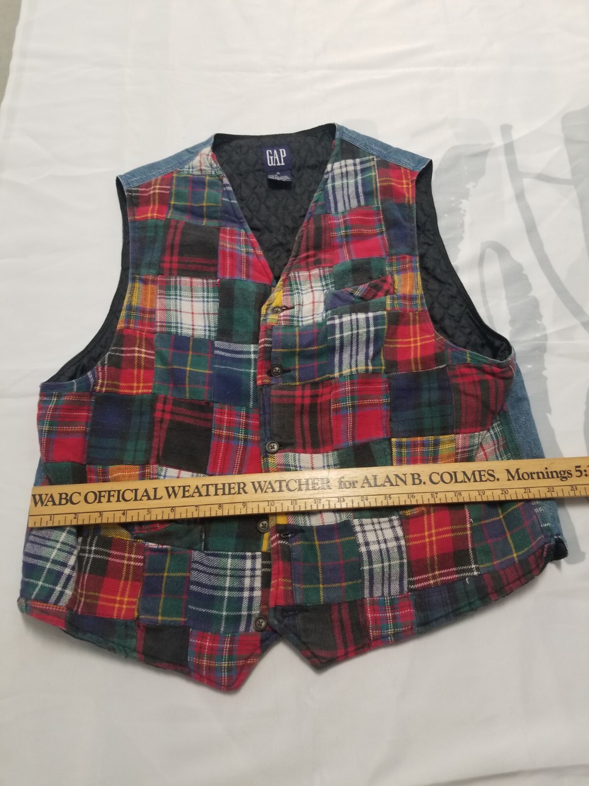 VTG GAP patchwork vest 5-Button Multicolor Plaid … - image 5