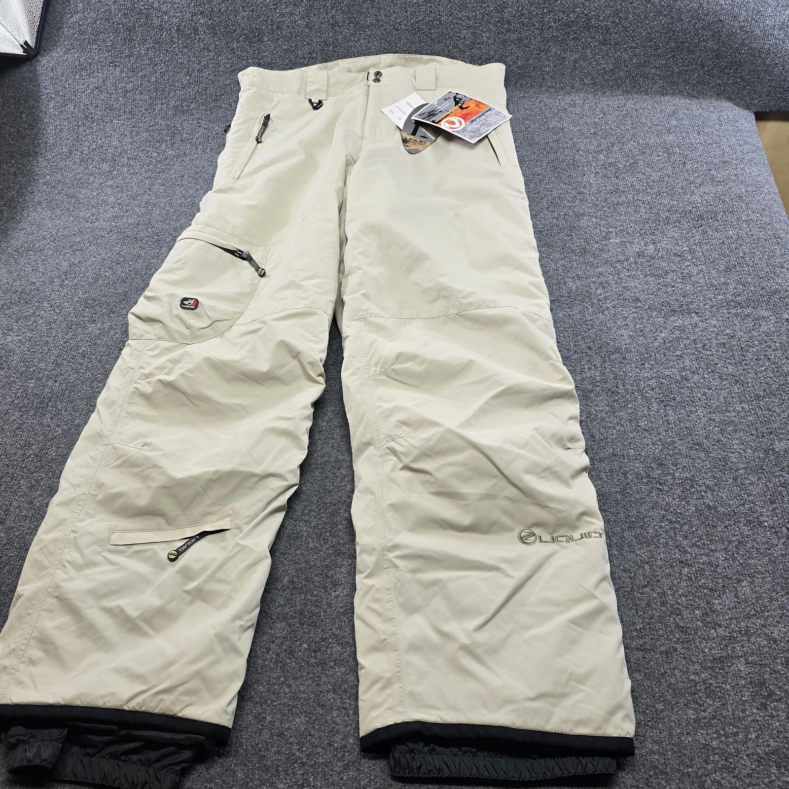 Liquid Snowboarding Pants Mens XL Beige Waterproof Insulated Zip Pockets