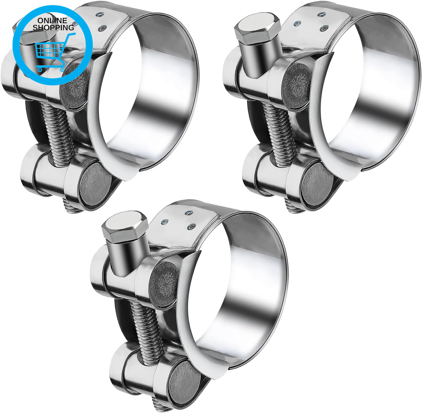 3 Pieces Exhaust Clamp, T Bolt Hose Clamps 74-79Mm 304 Stainless Steel Hose Clip