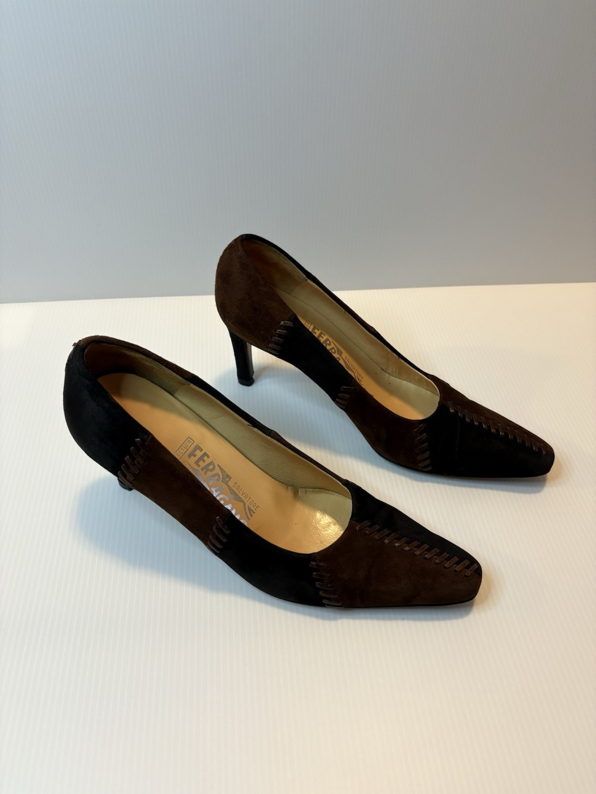 SALVATORE FERRAGAMO BROWN/BLACK PATCHWORK SUEDE W… - image 4