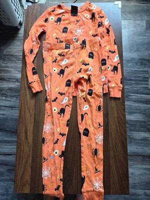 Hyde & EEK Boutique Kids Halloween Pajamas Set Size 10 Glow Ghost Cat Bat Orange